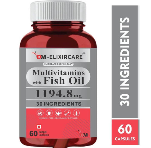 DM ElixirCare Multivitamin with Omega 3 Fish Oil 1000mg with 30 Ingredients for Immunity, Energy, Bone & Joint Health - 60 Softgel Capsules - Local Option