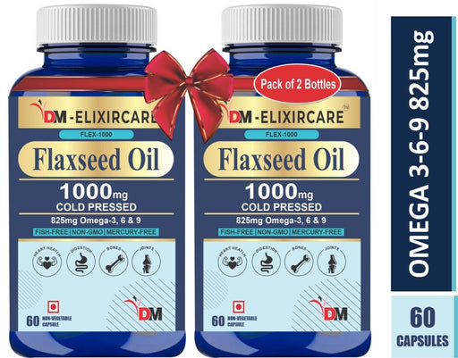 DM ElixirCare Flaxseed Oil 1000mg | Omega 3, 6 & 9 | Cold Pressed | Organic Supplement – 120 Capsules - Local Option