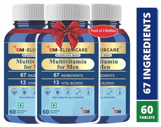 DM ElixirCare Multivitamin for Men for Immunity & Energy with 67 Ingredients |Multi Vitamins, Minerals, Probiotics, Superfoods, Fruits & Vegetable Blend– 180 Veg Tablets - Local Option