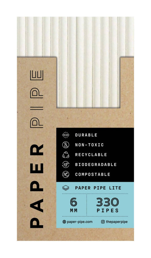 Paper Pipe [Lite] Paper Straws [330 pack] 6mm Premium Straw, Eco Friendly Quality White Disposable Drinking Straws for Drinking Juice, Shake, Iced Tea, Cocktail, and Drinks. Safe for kids - L