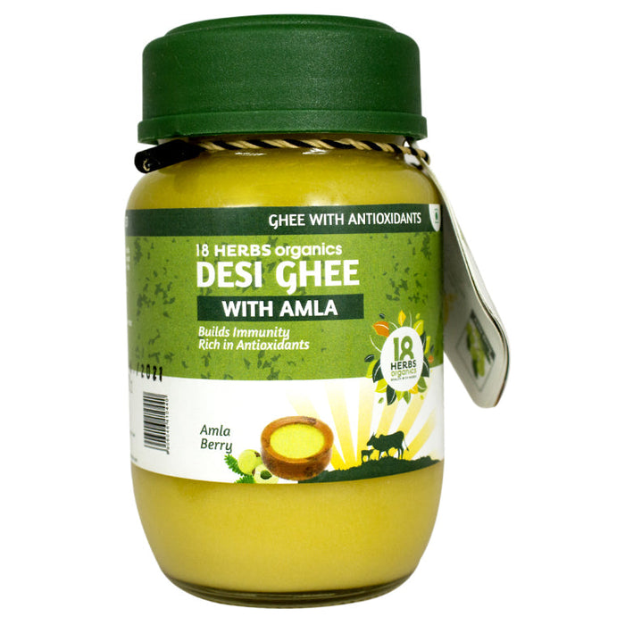 18 Herbs Organics Desi Ghee with Amla (200ml) - Traditional Hand Made Method, For Blood Circulation and Immunity Booster