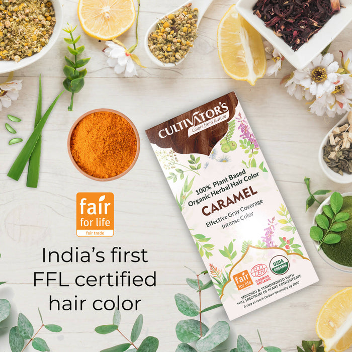 Cultivator's Organic Hair Colour - Herbal Hair Colour for Women and Men - Ammonia Free Hair Colour Powder - Natural Hair Colour Without Chemical, (Caramel) - 100g