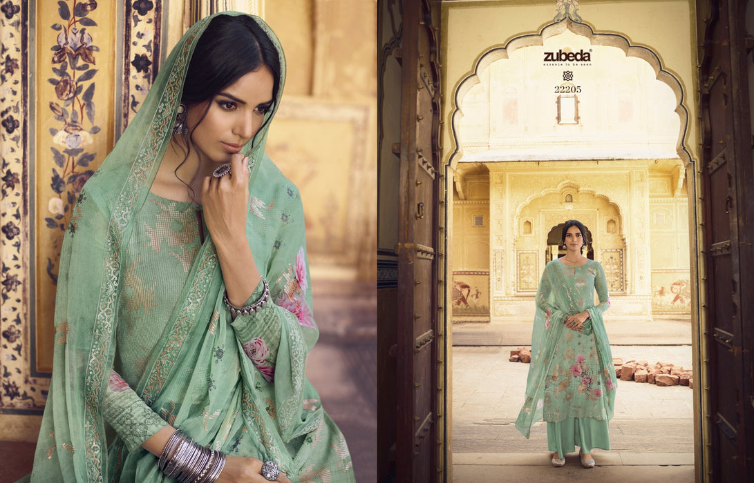 ZUBEDA Women's Pure Georgette Semi-Stitched Salwar Suit (Sky Blue & Pink)-ZUBEDA_22205