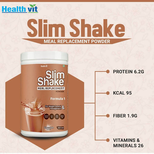 Healthvit Slim Shake Meal Replacement Powder For Weight Control & Management â€“ 500gm (Chocolate Flavour) - Local Option