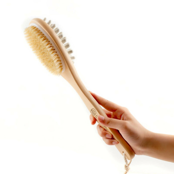 Careberry's Dual-Action Bamboo Body Brush | Exfoliating Wet & Dry Bath Brush | Removes Dead Skin | Body Back Massager Wooden Brush