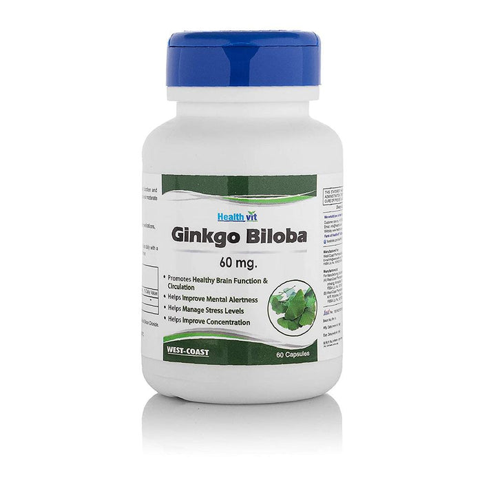 Healthvit Ginkgo Biloba (Supports Memory, Focus & Clarity) - 60mg, 60 Capsules - Local Option