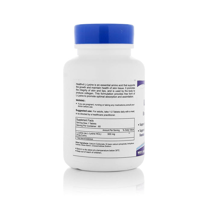 Healthvit L-Lysine 500mg Essential Amino Acid, 60 Tablets - Local Option