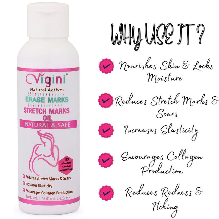 Vigini 100% Natural Actives Stretch Marks Scar Remove Remover Removal cream Oil with Bio Oil in During After Pregnancy Delivery for Women 100G