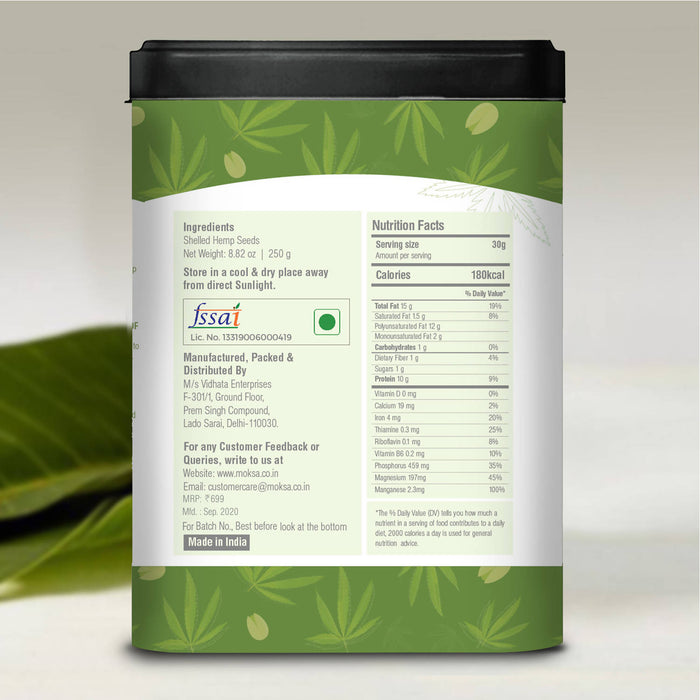 Moksa Hemp Heart | Organic | Shelled Hemp Seeds | 250g in Tin Container