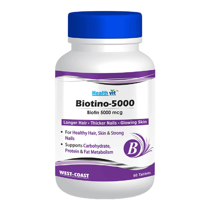 Healthvit Biotino-5000 Biotin 5000 mcg for Longer Hair, Glowing Skin and Thicker Nails - 60 Tablets - Local Option