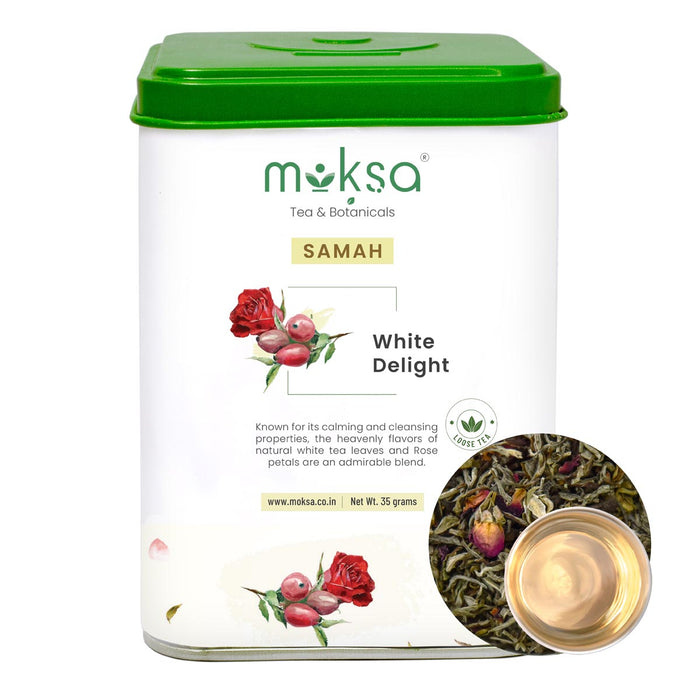 Moksa Green Tea with Rose Petals Organic White Delight Loose Leaf 35g with Free Samplers