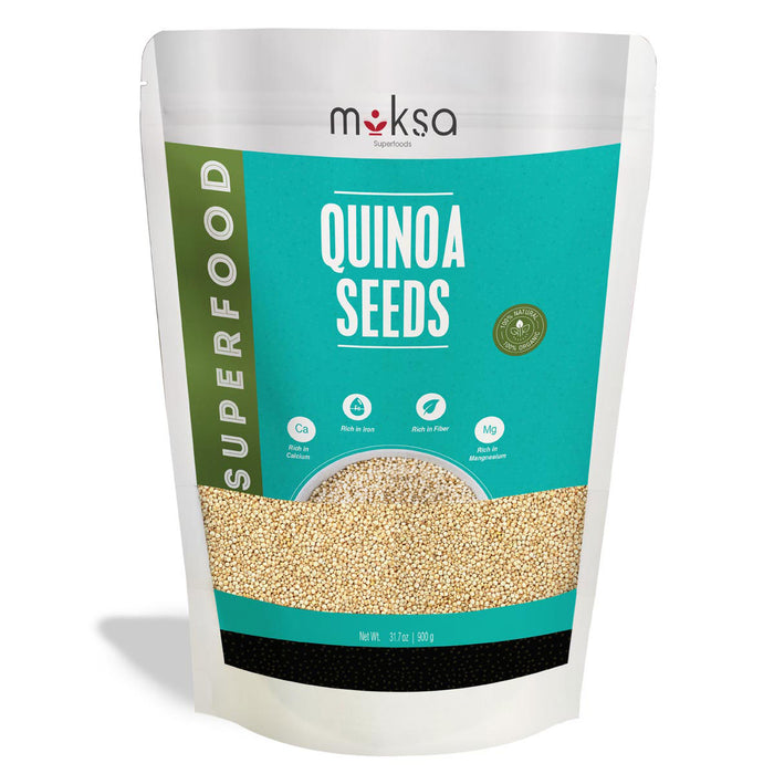 Moksa Quinoa Seeds Raw & Organic, Quinoa Grain, Healthy Breakfast, Diet Food for Weight Loss 900g with Free Samplers