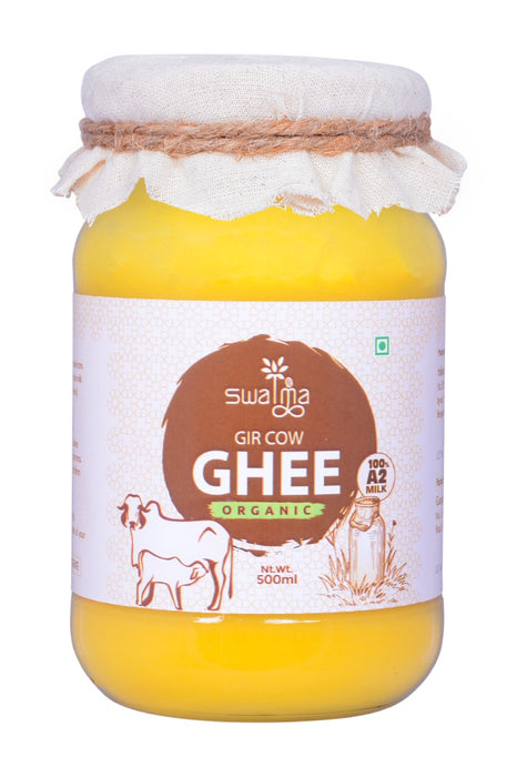 Swatma Gir Cow Ghee Organic 100% A2 Milk 500ml 100% Pure Ghee made from grass fed Gir Cow whole milk (No added preservatives)