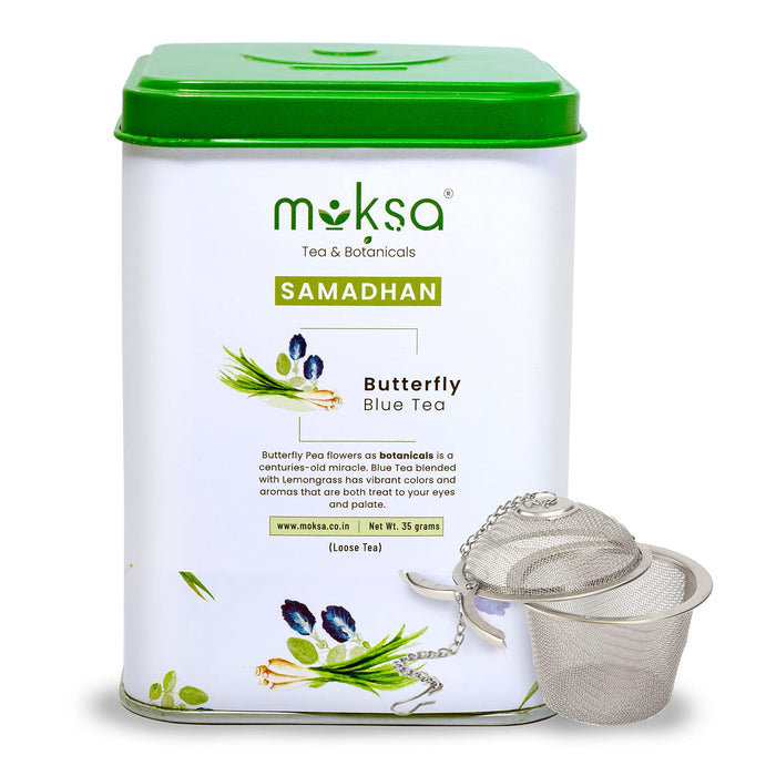 Moksa Herbal Tea with Butterfly Pea Flowers Lemon Grass Tea Leaf 50g with Rustproof Steel Tea Infuser with Free Samplers