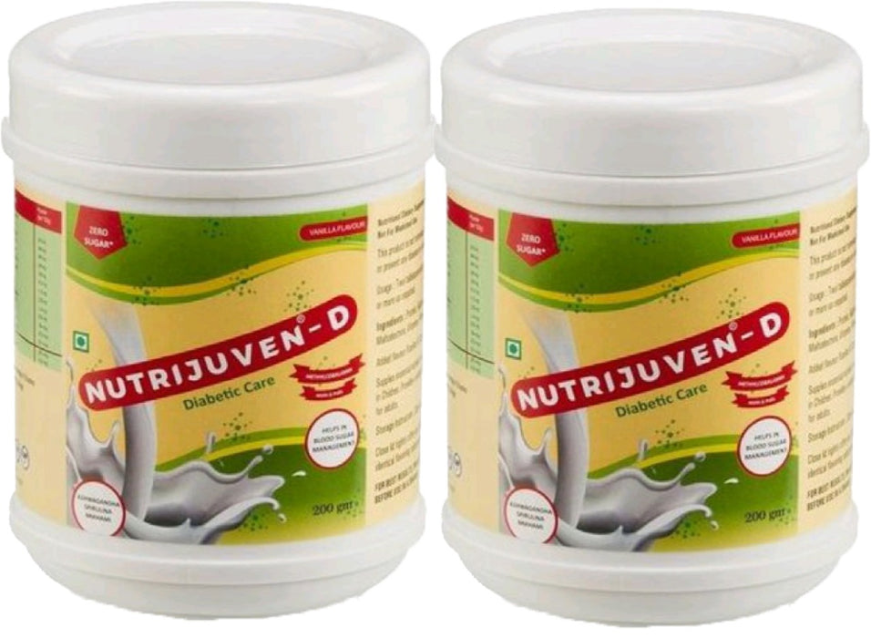 Nutrijuven-D Diabetic Care protein supplement with added benefits of Divine Herbs like Ashwagandha with Zero Sugar Pack of 2 Vanilla 200 gm
