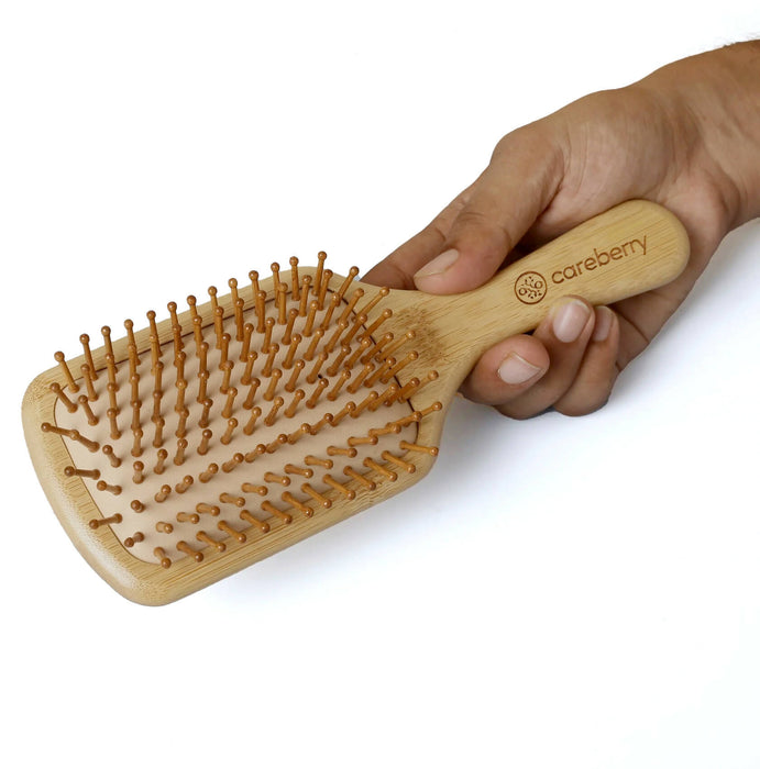 Careberry's Bamboo Brilliance Paddle Hairbrush | Artisanal Organic Bamboo Paddle Hair Brush with Detangling Bristles