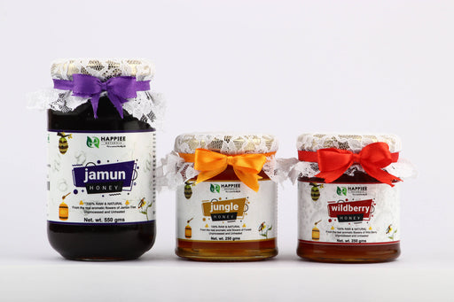 HAPPIEE NATURALS HONEY | WALLET SAVER COMBO - JUNGLE(250GMS) + JAMUN(550GMS) + WILDBERRY(250GMS) - Local Option