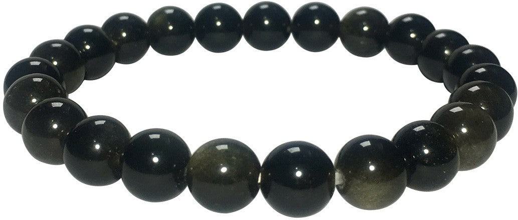 Satyamani Natural Energized Golden Black Crystal Obsidian Unisex Beads Bracelet