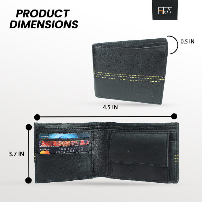 FIKA- Latest With Large Capacity Genuine Leather Wallet For Men, Original & High Quality Leather wallet, Stylish Credit Card Holder for Men, Durable Ultra Strong Stitching Slim Bi-fold with 3 Card Slots, Perfect Gift for Him, Traveller Wallet, Men’s Pass