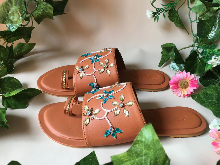 Tan Jaipuri fusion Slip Ons by Sole House - Local Option