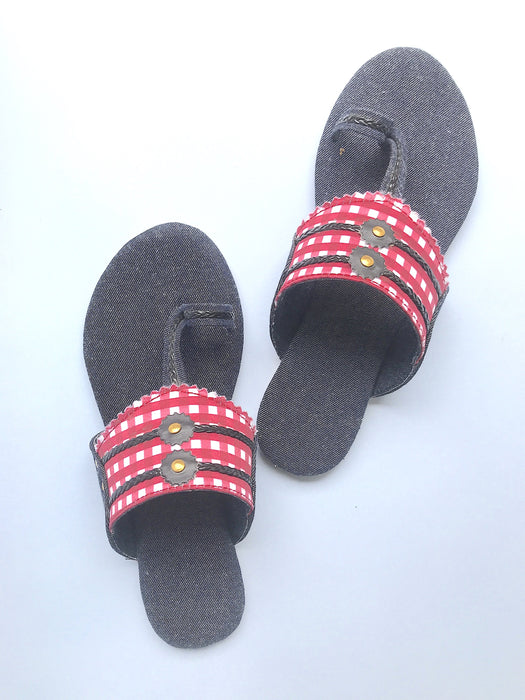 Red and White Demin Kolapuri by Sole House - Local Option