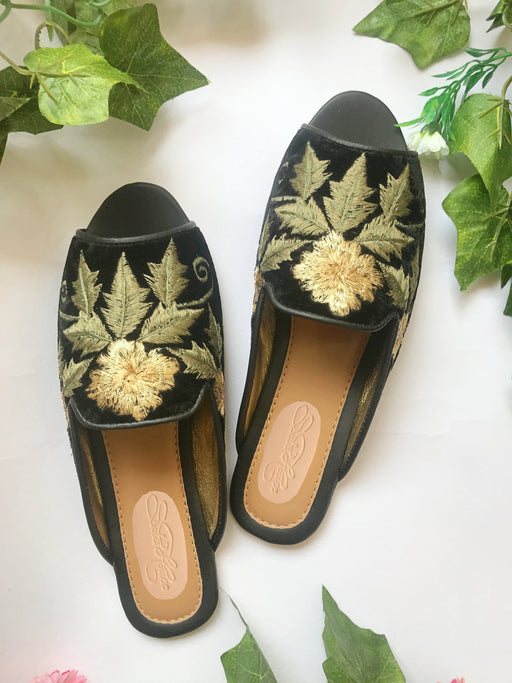Black and Gold Zari Flower Loafersby Sole House - Local Option