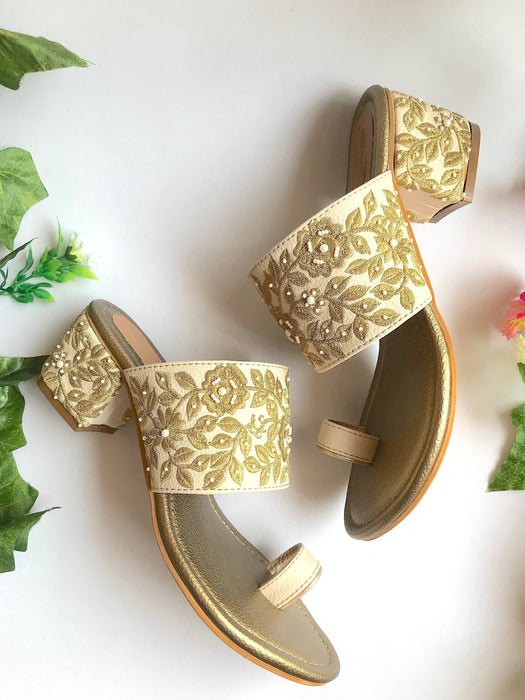 Baroque Gold Zari Block Heels by Sole House - Local Option
