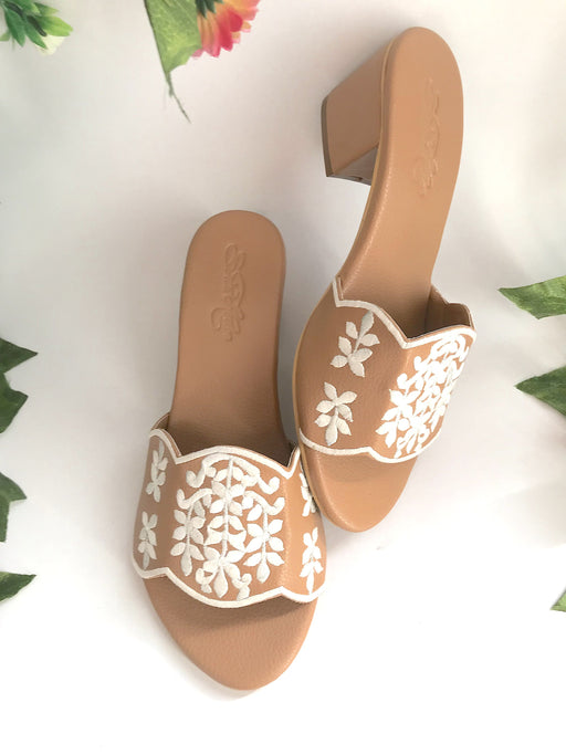 Damask Beige and White Heels by Sole House - Local Option