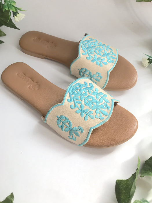 Damask CrÃ¨me and Turqouse Flats by Sole House - Local Option