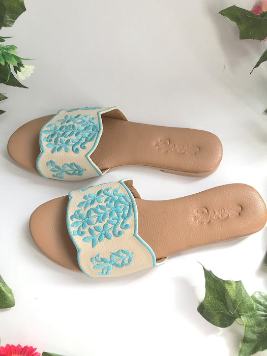 Damask CrÃ¨me and Turqouse Flats by Sole House - Local Option