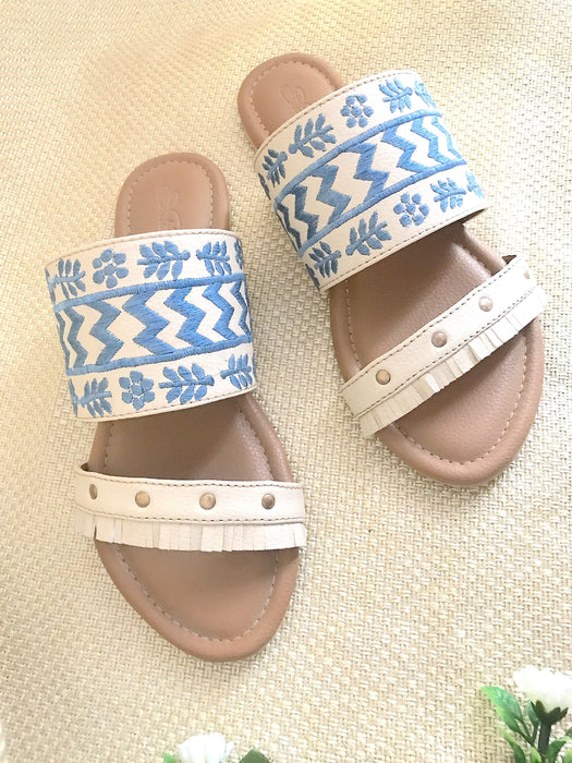 Double Strap Fringe Flats by Sole House - Local Option