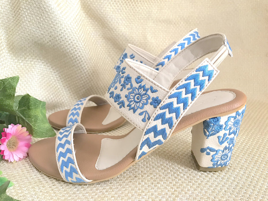 CrÃ¨me & Blue Block Heels by Sole House - Local Option