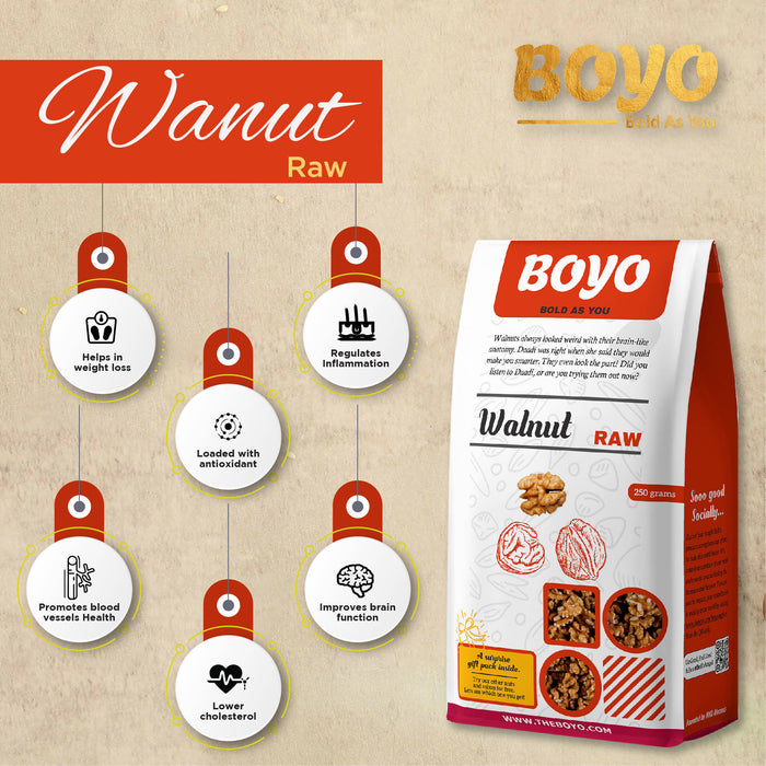 BOYO 100% Natural California Walnut Kernels (2*250 g) Without Shell, for Morning Consumption Dry Fruit