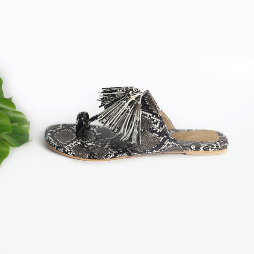 Black and White Snake Print Tassle Flats by Sole House - Local Option