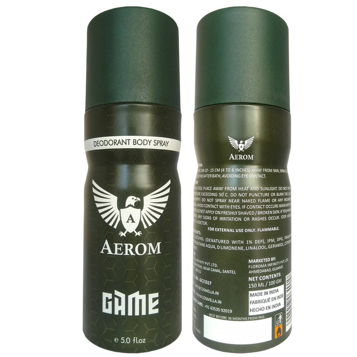 Aerom Game and Pearl Deodorant Body Spray For Men and Women, 300 ml (Pack of 2)