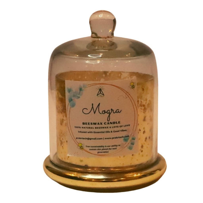 Bell Jar(Mogra) |Prakrtech Spicy Mogra Scented Beeswax Candle in Golden Bell Jar | Floral Sweet Aroma for a calming effect | No unhealthy black fumes