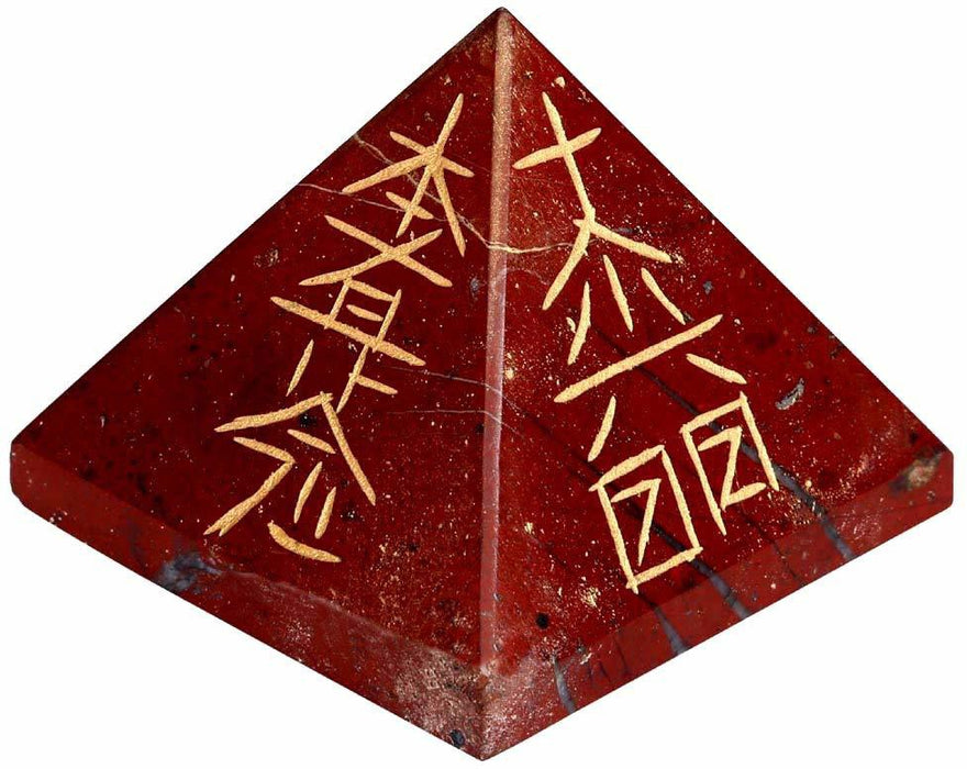SATYAMANI Natural Red Jasper Reiki Symbol Pyramid 40 mm. for Vastu Correction, Creativity, Crystal Healing, Reiki Healing, Meditation & Chakra Balancing for Unisex, Color- Red (Pack of 1 Pc.)