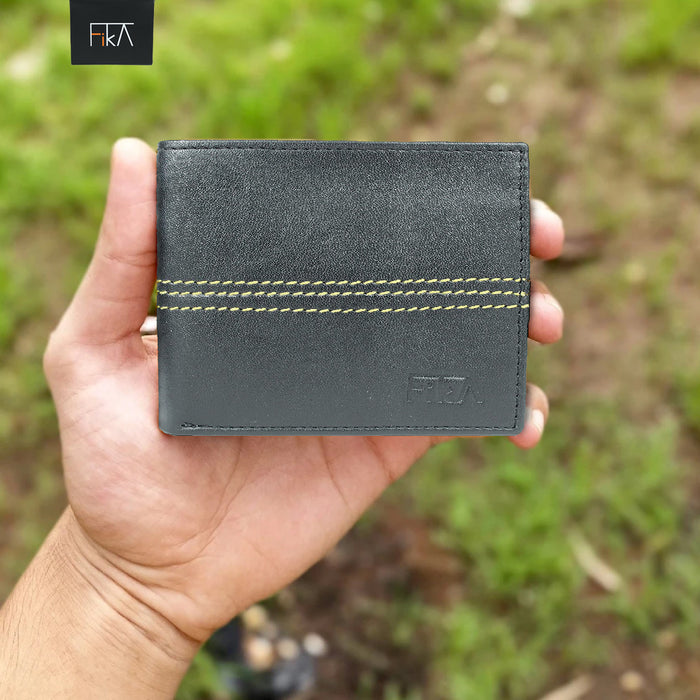 FIKA- Latest With Large Capacity Genuine Leather Wallet For Men, Original & High Quality Leather wallet, Stylish Credit Card Holder for Men, Durable Ultra Strong Stitching Slim Bi-fold with 3 Card Slots, Perfect Gift for Him, Traveller Wallet, Men’s Pass