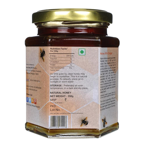 NUTRIWISH 100 % Pure Organic Honey - Infused With Ginger 350 gm - Local Option