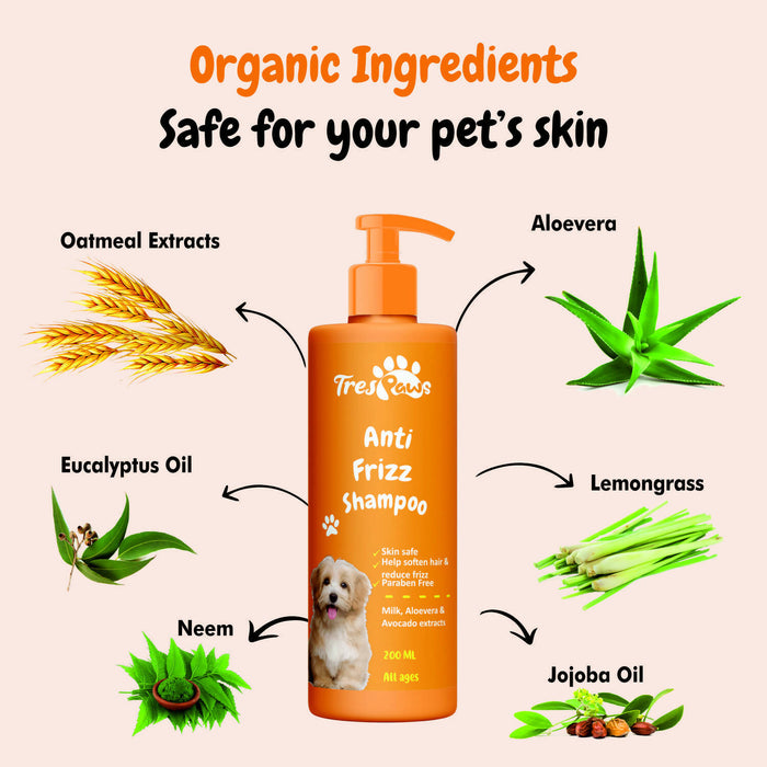 Trespaws Anti Frizz Dog Shampoo Allergy Relief, Anti-dandruff, Anti-fungal, Flea and Tick, Shampoo for Dogs, Dog & Cats Shampoo - 200ML Pack Of 1