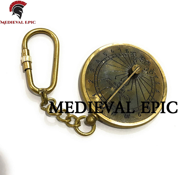 Brass Antique Pocket Sundial Compass - Key Chain