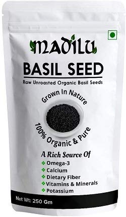 Madilu 100% Organic Premium Raw Basil Seeds | Sabja Seeds | Tukmaria Herb - 500 Grams