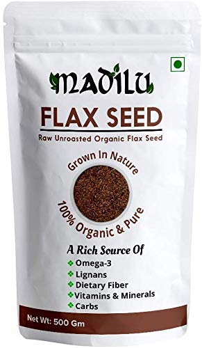 Madilu 100% Organic & Pure Raw Unroasted Organic Chia Seeds - 250Gm + Organic Raw Flax Seed - Fibre & Omega 3 Rich Superfood 500 Grams | Alsi for Eating