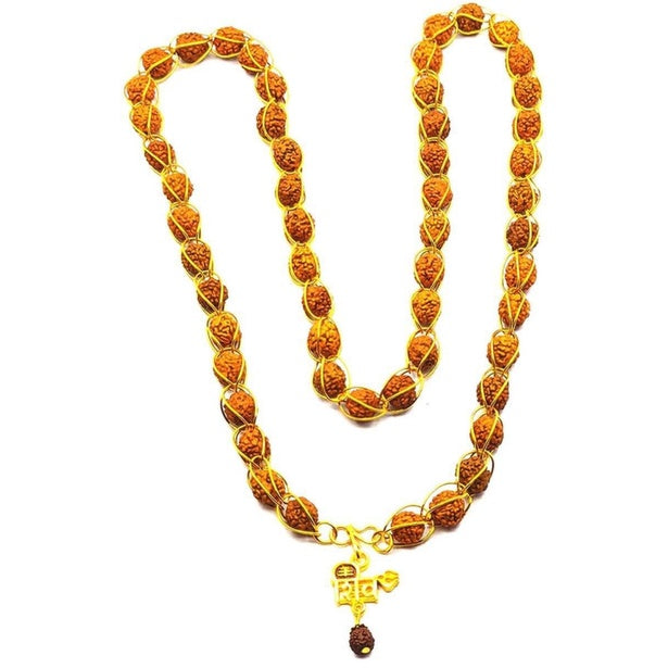 Raviour Lifestyle Lord Shiv Mahakal Mahadev Bholenath Trishul Pendant With Rudraksha Wired Mala For Blessing Of Lord Shiv And Prosperity Brass Chain
