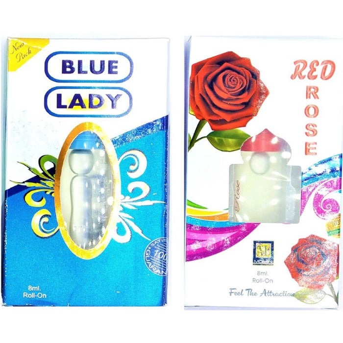 Raviour Lifestyle Blue LadyAttar and Red Rose Floral Roll on Attar Each 8ml Combo Pack Floral Attar (Floral)