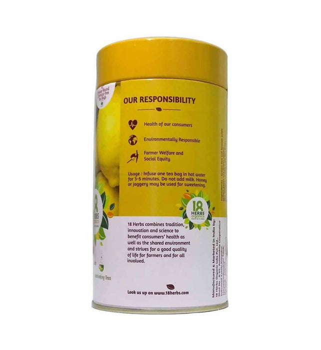 18 Herbs Organics Green Tea with Lemon (15 Tea bags) - Fights Infection, Builds Immunity, Refreshing and Burns Fat