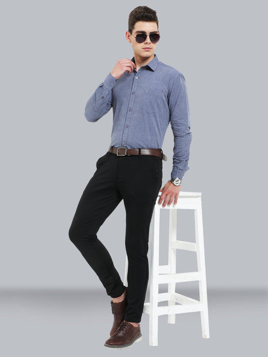 Pigeon Blue Semi Casual Solid Shirt