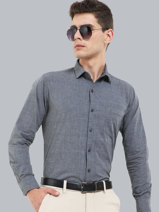 Smoke Grey Semi Casual Solid Shirt