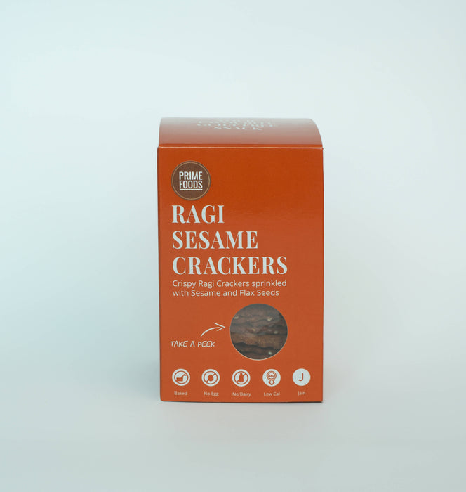 Prime Foods Ragi Sesame Flaxers with Sesame and Flax Seeds | Baked | Jain | Vegan Snack | Rich in Fiber | Healthy Cracker | 80 Grams Each