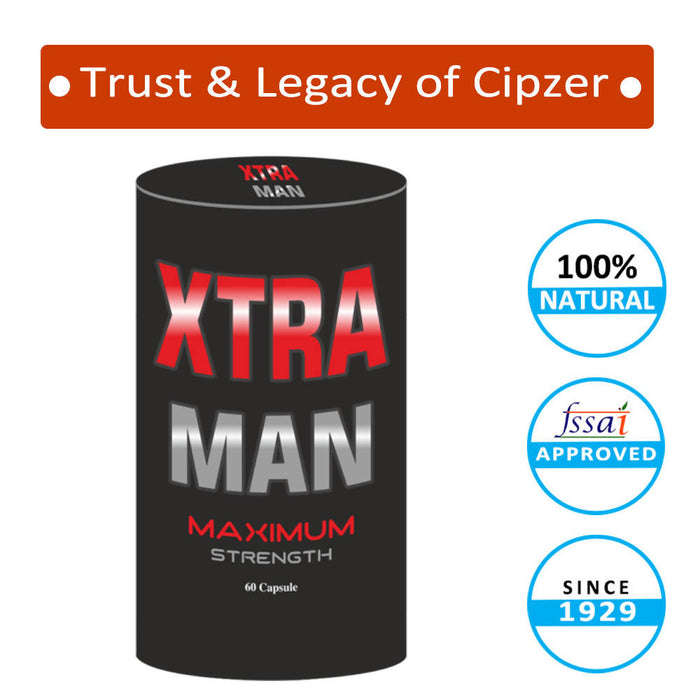 CIPZER Xtra Man- Natural Power Capsules For Men- Increases Male Strength And Vigor- Helps With Weak Erections - Extra Power Extra Strength-(60caps, Pack Of 1)